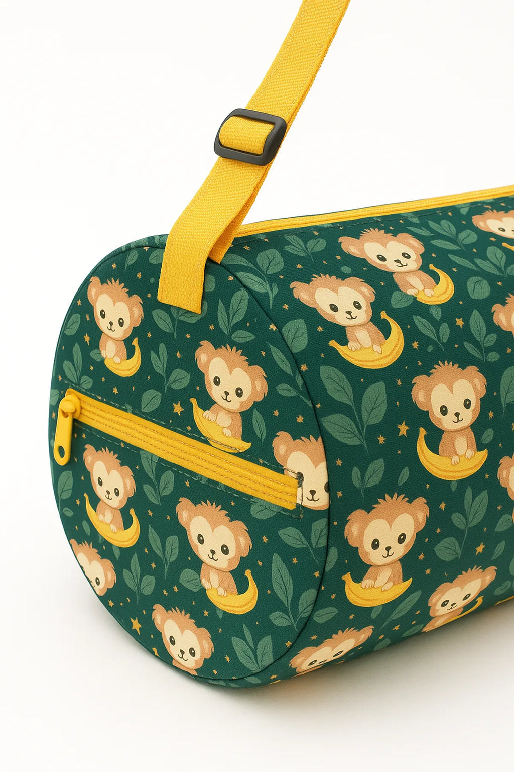 Kids Monkey Print Duffle Bag, Green and Yellow with Yellow Strap