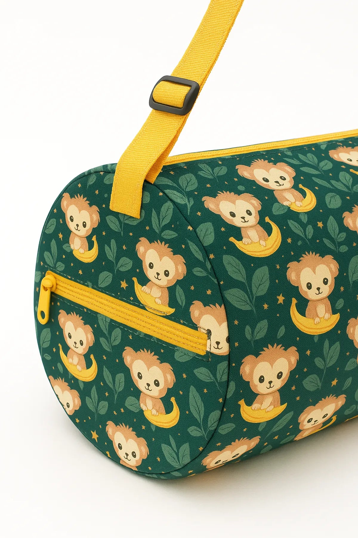 Kids Monkey Print Duffle Bag, Green and Yellow with Yellow Strap