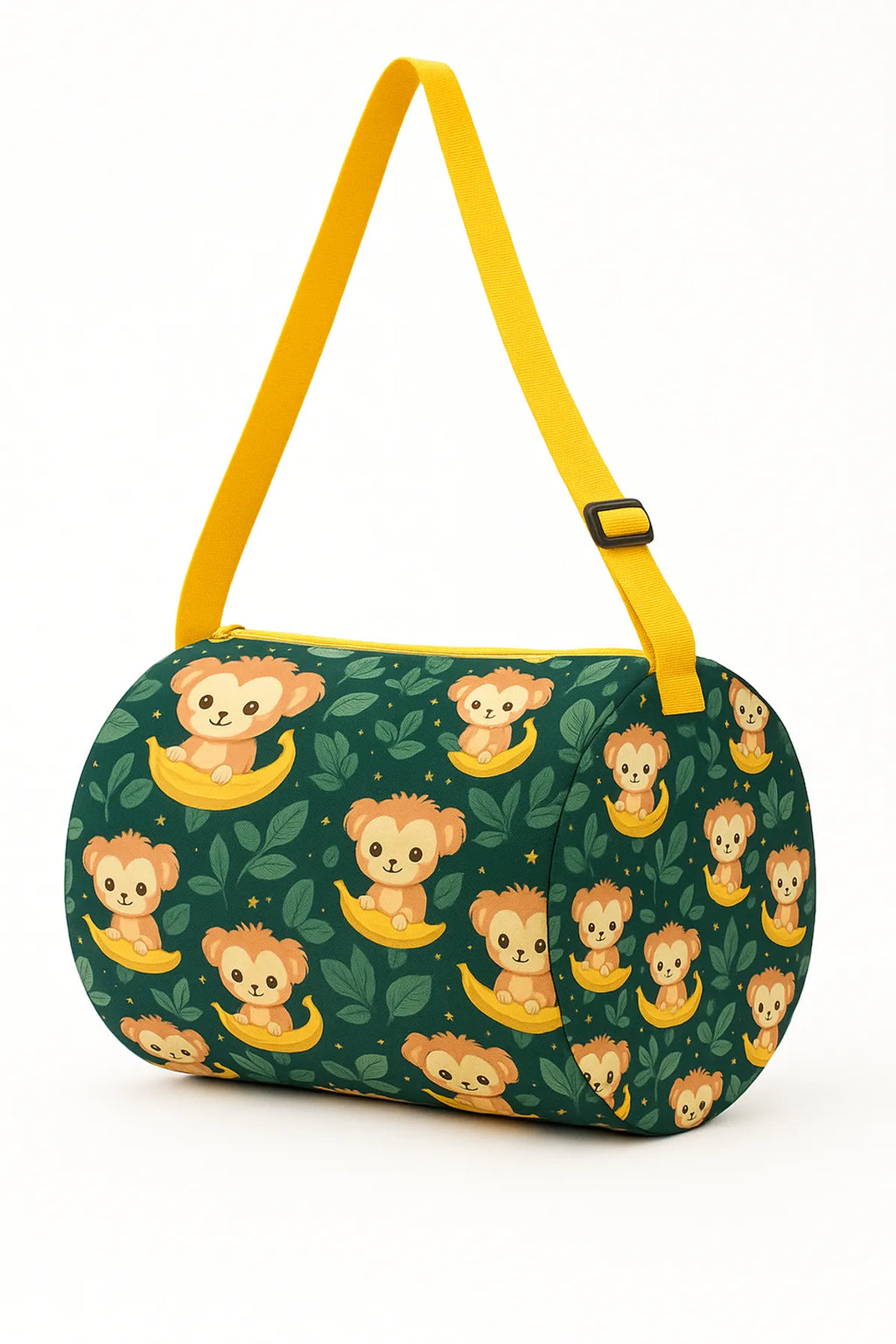 Kids Monkey Print Duffle Bag, Green and Yellow with Yellow Strap