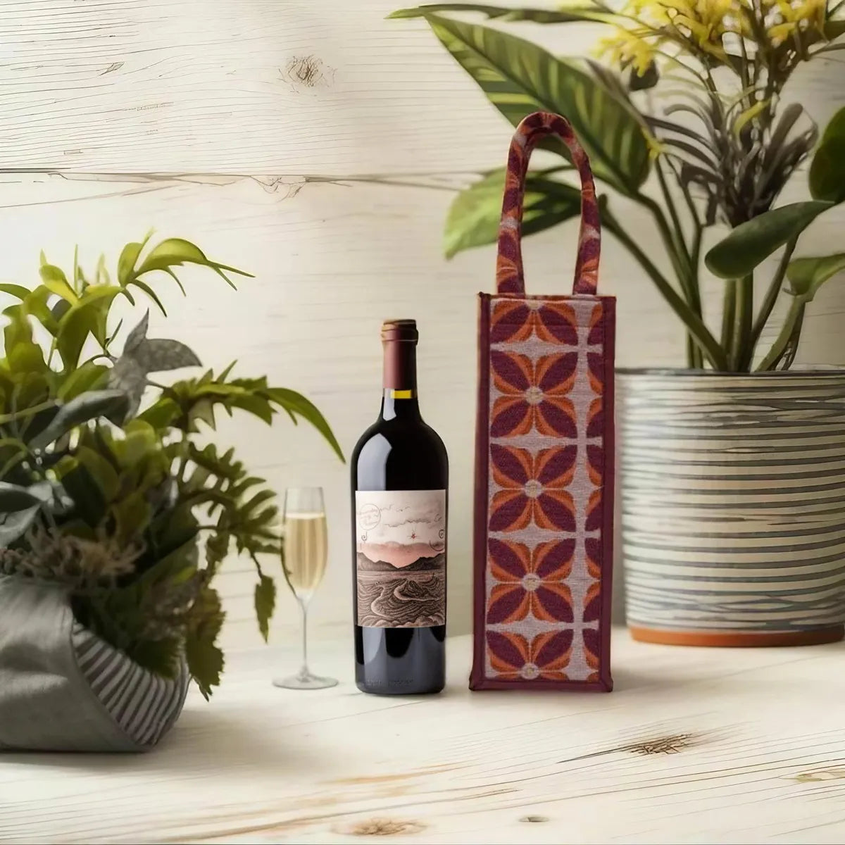Burgandy Premium Design Handwoven Bottle Bag