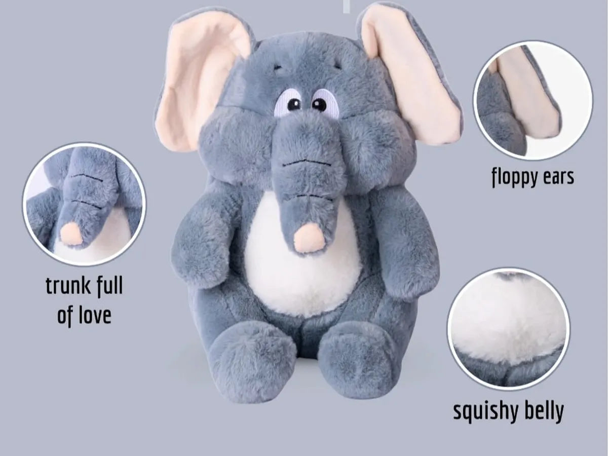 Plush Elephant Stuffed Animal, Grey And White, Soft Cuddly Toy [Ideal For Birthdays & Special Occasions Girls/Boys, Baby Kids -(Grey, 35Cm) Soft Fabric ]