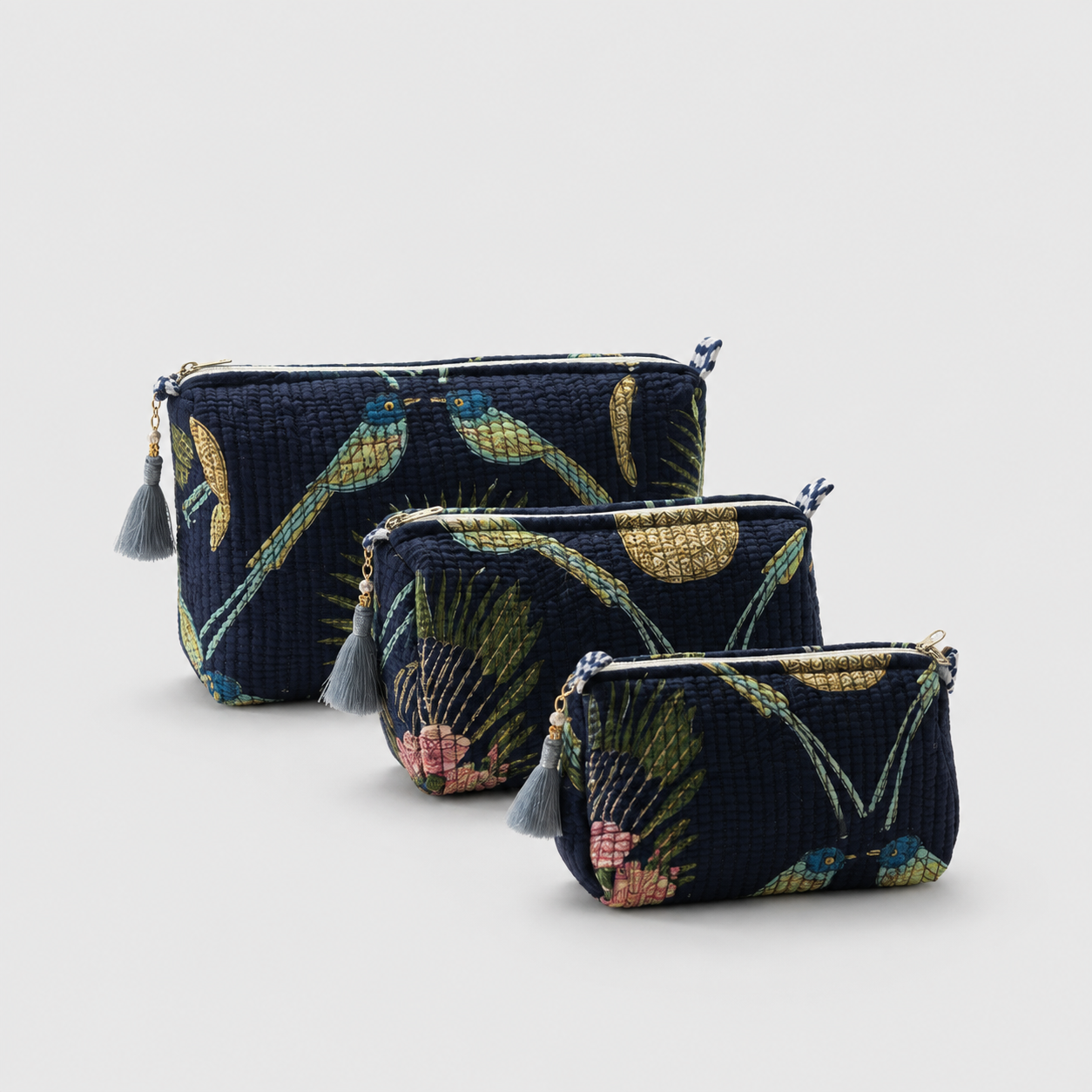 Midnight Aviary Quilted Makeup Pouch Set — image 1