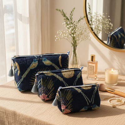 Midnight Aviary Quilted Makeup Pouch Set — image 2