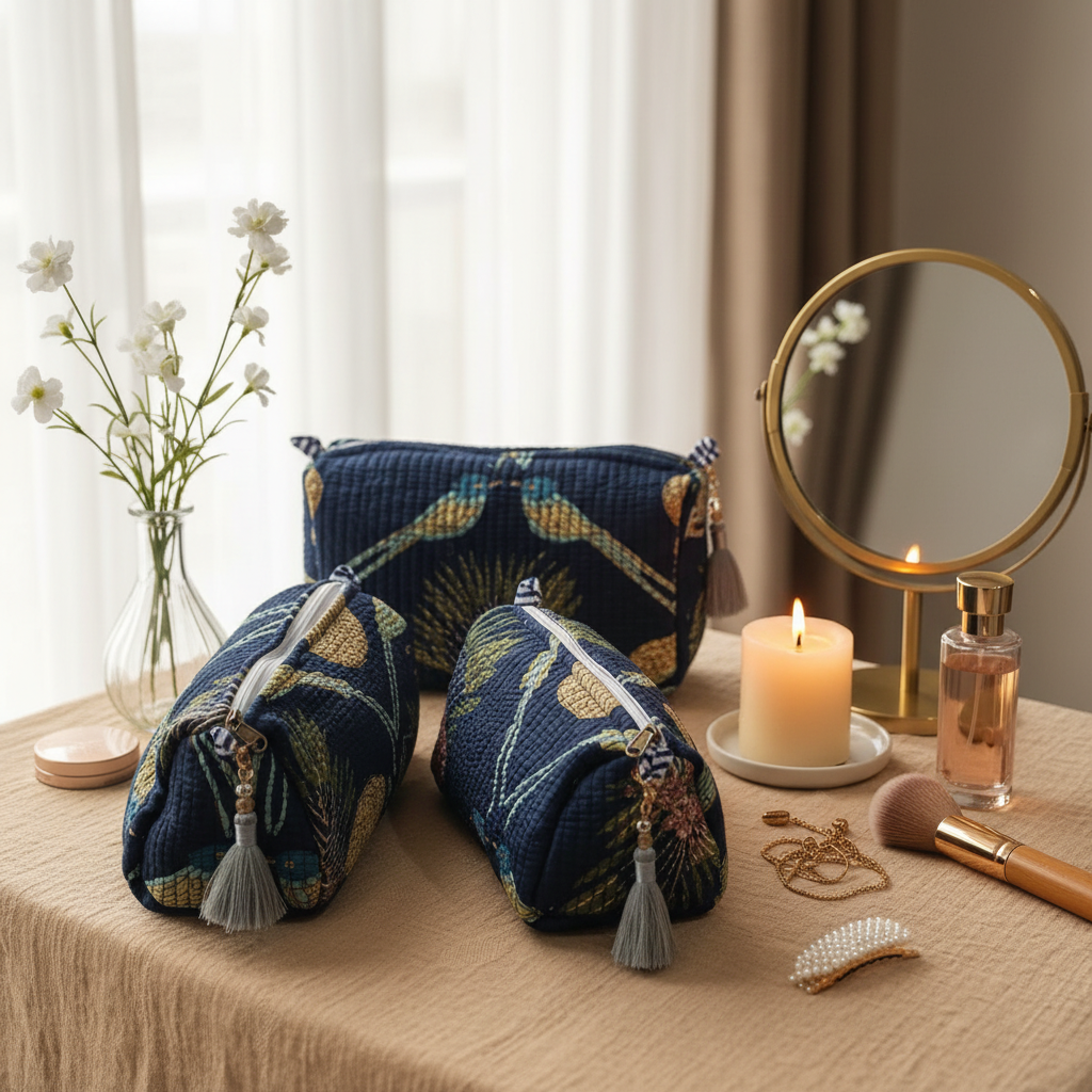 Midnight Aviary Quilted Makeup Pouch Set — image 3