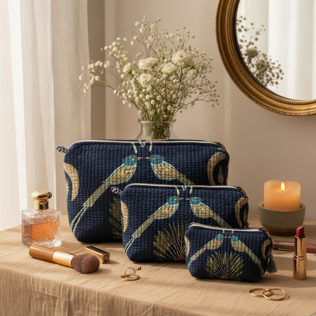 Midnight Aviary Quilted Makeup Pouch Set — image 4