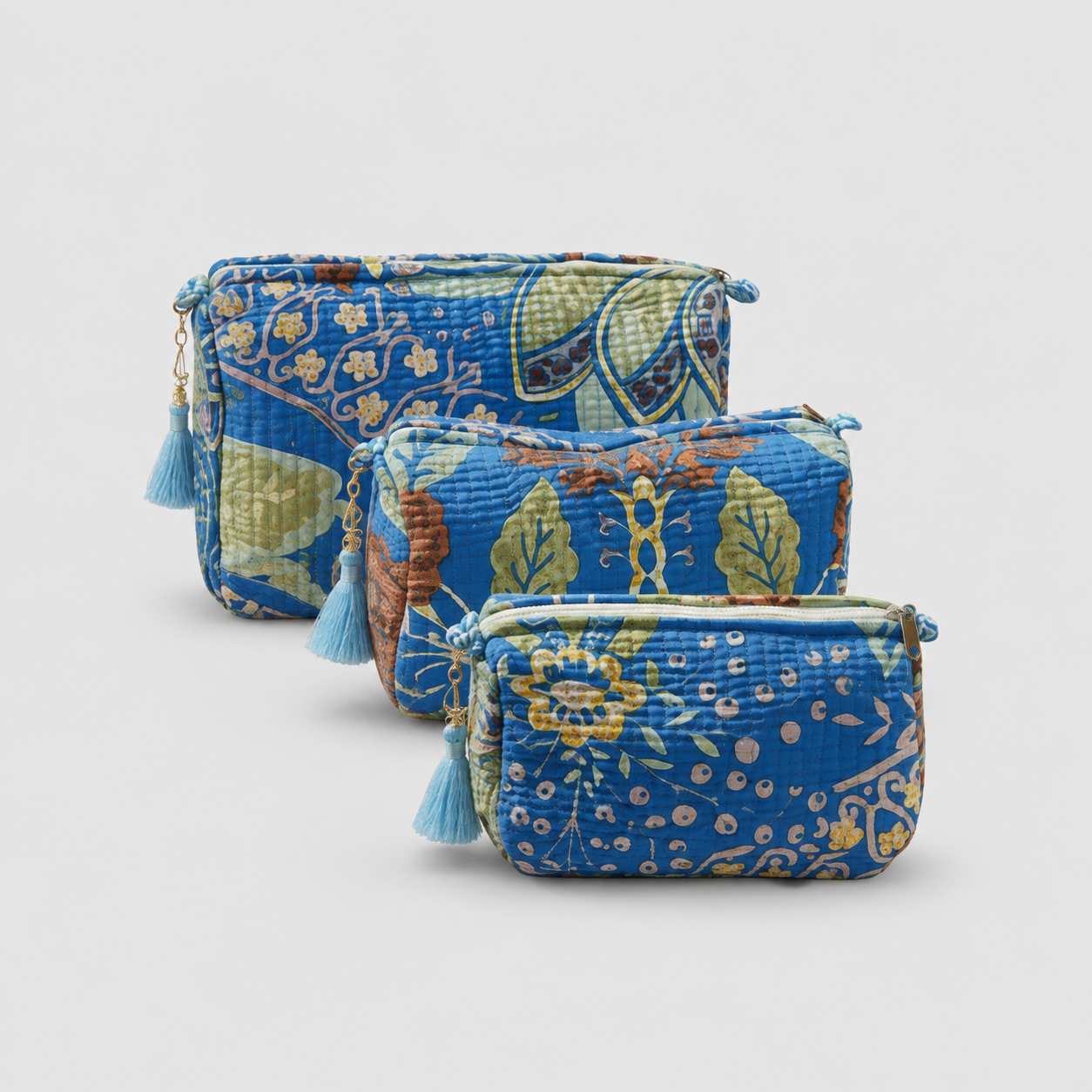 Azure Garden Quilted Makeup Pouch Set — image 1