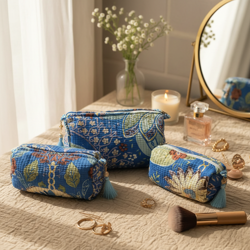 Azure Garden Quilted Makeup Pouch Set — image 2