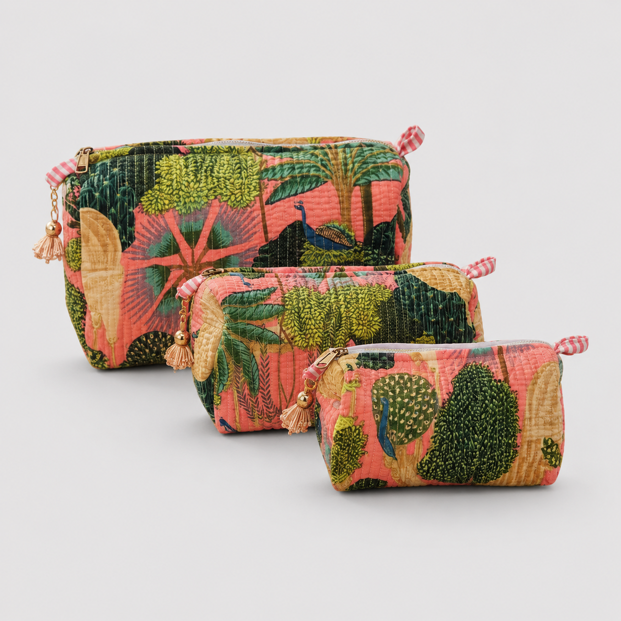 Blush Tropica Quilted Makeup Pouch Set — image 1
