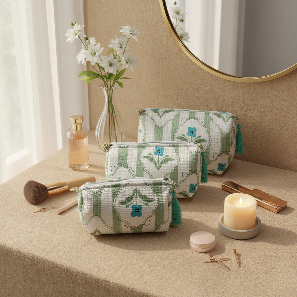 Meadow Bloom Quilted Makeup Pouch Set — image 2