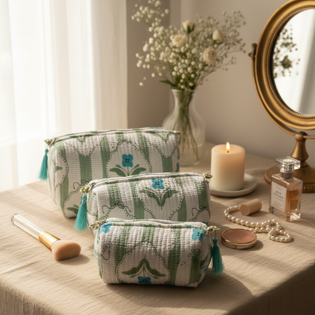 Meadow Bloom Quilted Makeup Pouch Set — image 3