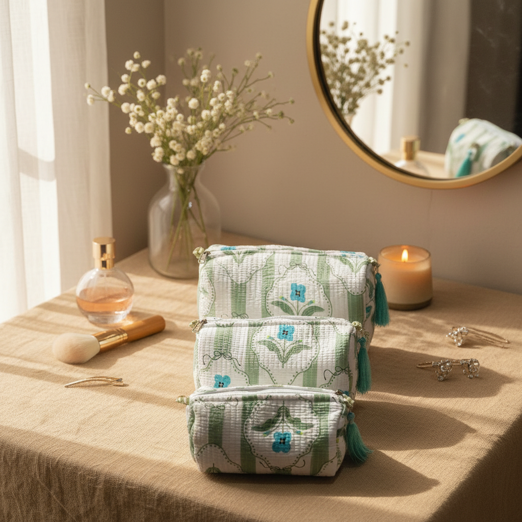 Meadow Bloom Quilted Makeup Pouch Set — image 4