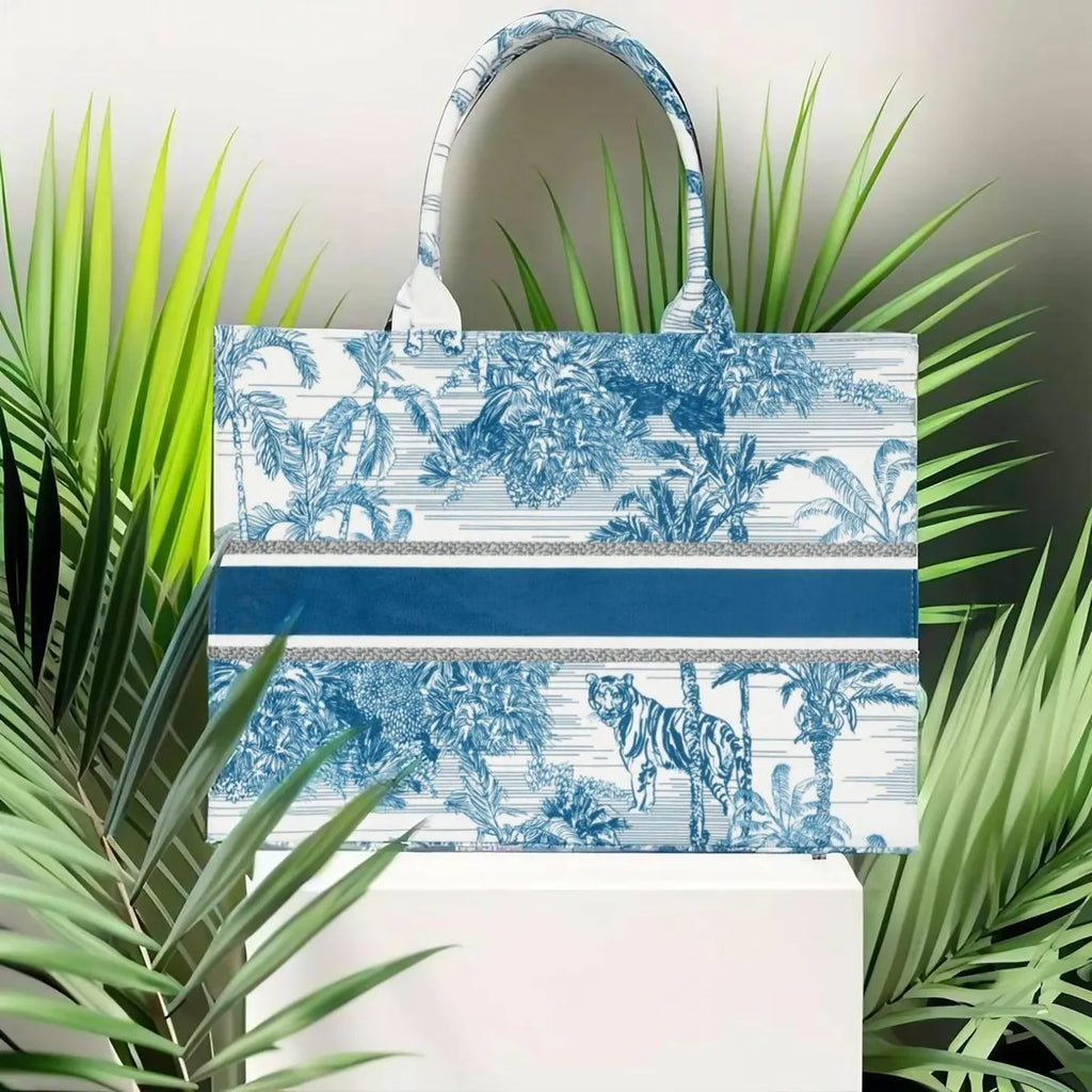 Waterproof  White And Blue Forest Print Customize Hand Bag For Women