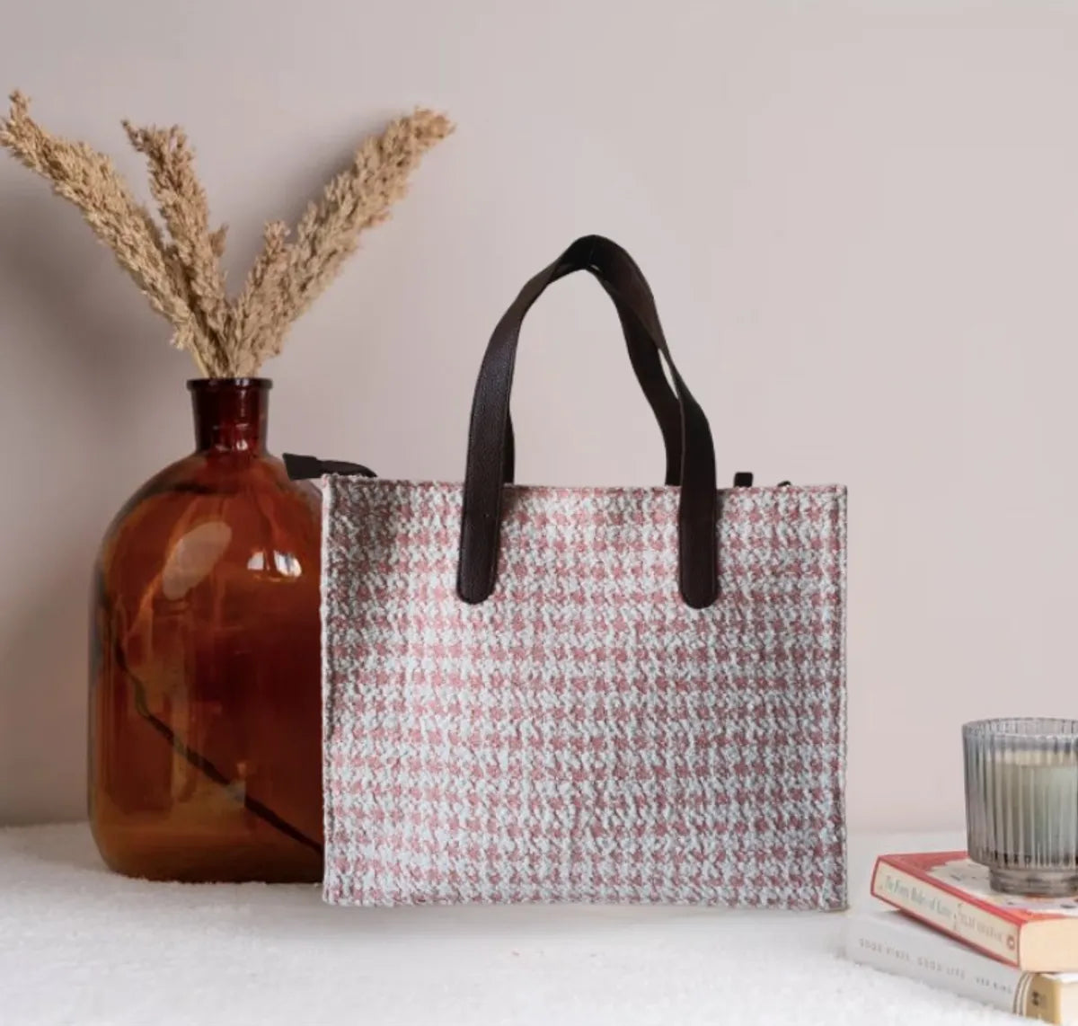 Pink Premium Checks Patterned Hand Bag For Women