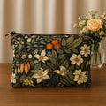 Vintage Floral Makeup Bags Set, 2 Piece Cosmetic Pouches with Orange Citrus Print, Black Background, 24 cm x 19 cm and 18 cm x 13 cm
