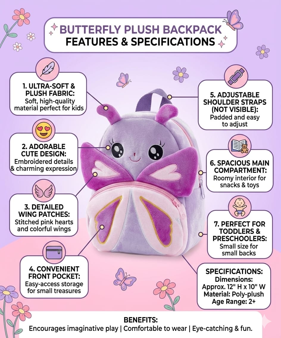 Butterfly Soft Plush Kids Backpack