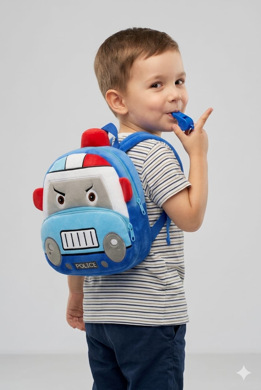 Police Car Soft Plush Kids Backpack