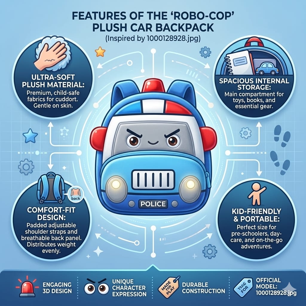 Police Car Soft Plush Kids Backpack