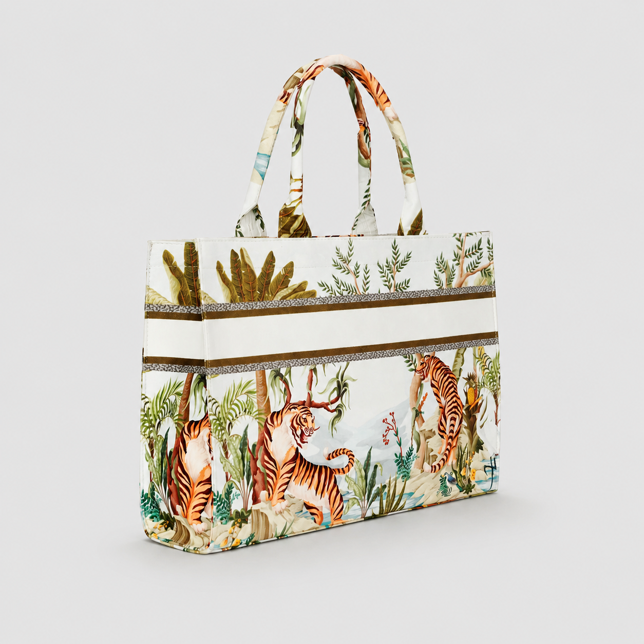 White Tiger Print Customize Hand Bag For Women — image 2