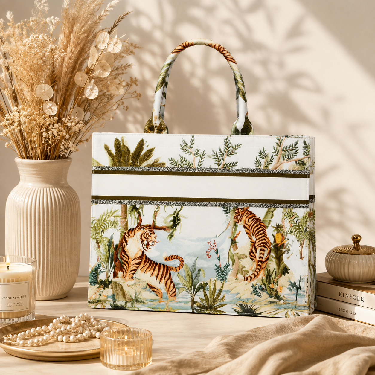 White Tiger Print Customize Hand Bag For Women — image 5