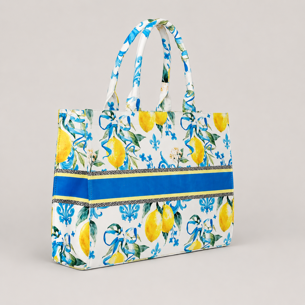 Yellow And Blue Lemon Print Customize Hand Bag For Women — image 2