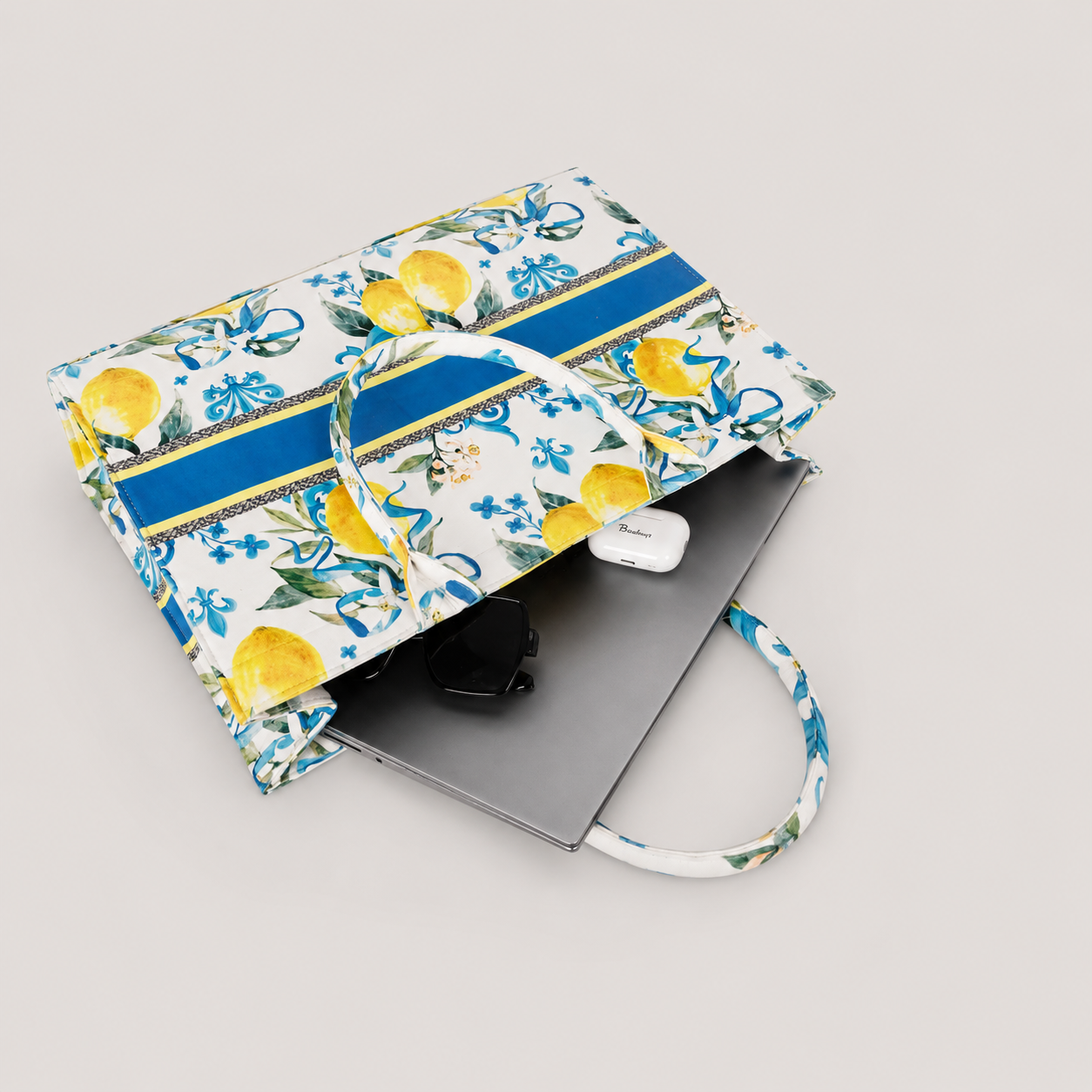 Yellow And Blue Lemon Print Customize Hand Bag For Women — image 3