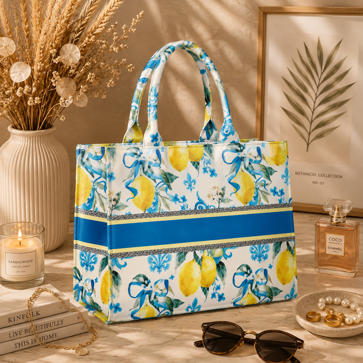 Yellow And Blue Lemon Print Customize Hand Bag For Women — image 5