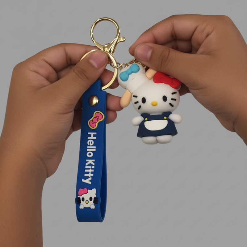 Blue Kitty Silicone Keyring Accessories for Kids