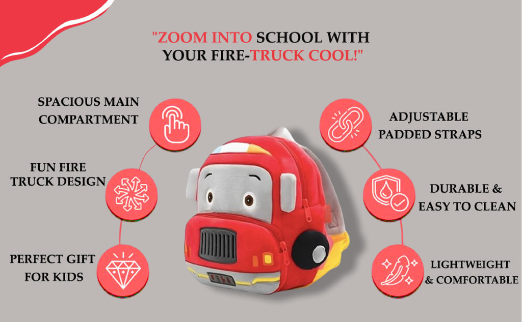 Red Fire Truck Soft Plush Kids Backpack