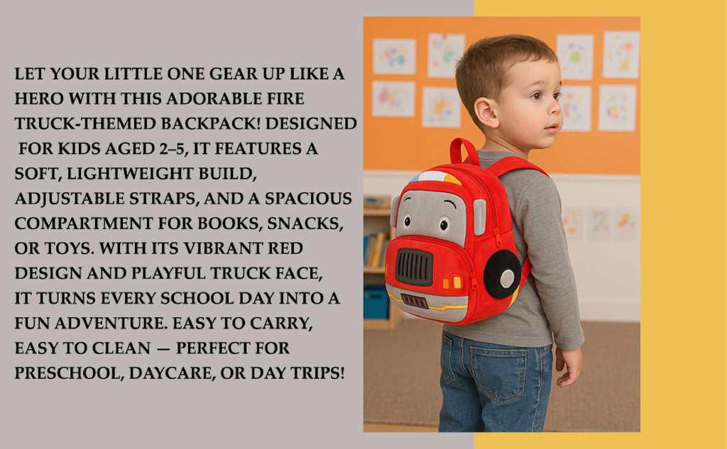 Red Fire Truck Soft Plush Kids Backpack