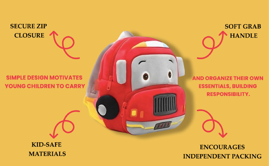 Red Fire Truck Soft Plush Kids Backpack