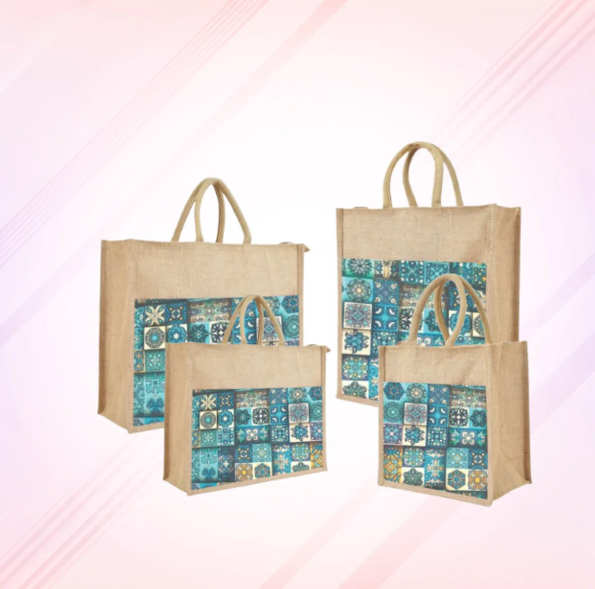 Blue Re Usable Jute Shopping Bags