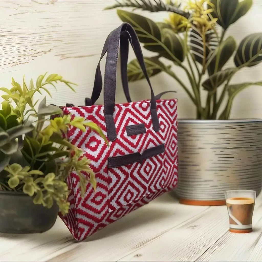 Red Geometric Patterned Hand Bag For Women