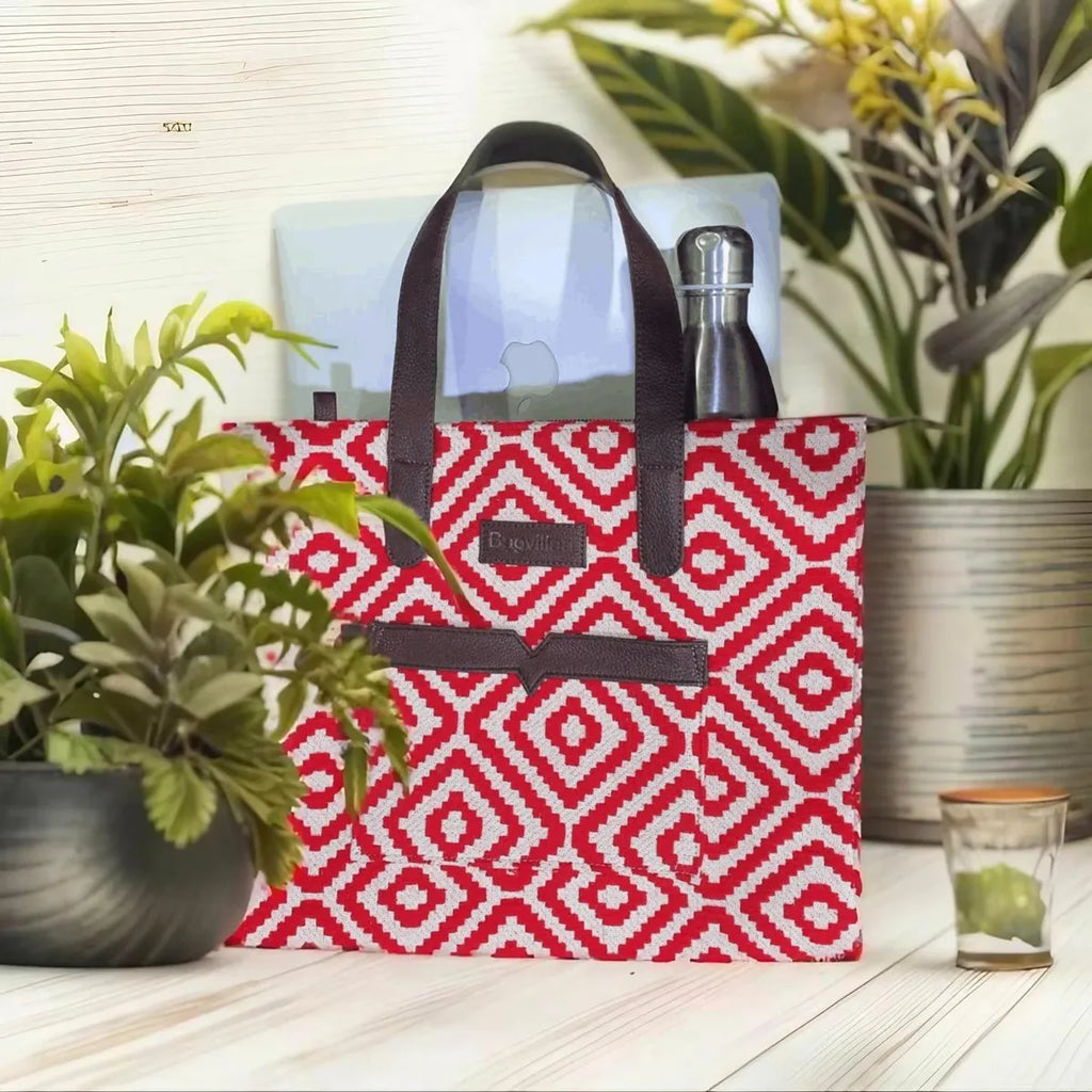 Red Geometric Patterned Hand Bag For Women