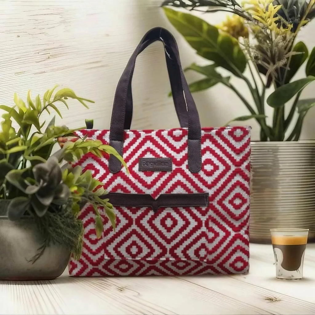 Red Geometric Patterned Hand Bag For Women