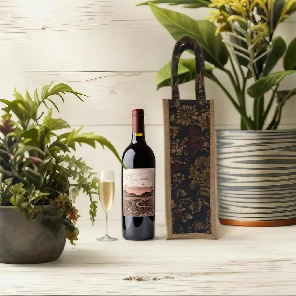 Black Premium Floral Design Bottle Bag