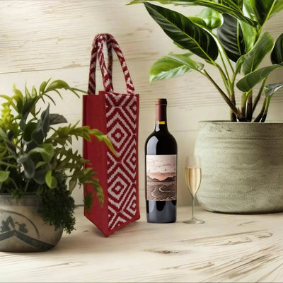 Red And White Premium Design Handwoven Bottle Bag
