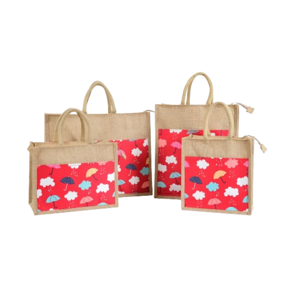 Red Re Usable Jute Shopping Bags