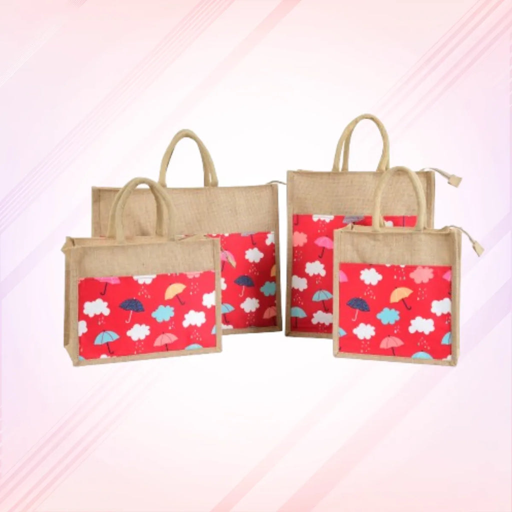 Red Re Usable Jute Shopping Bags