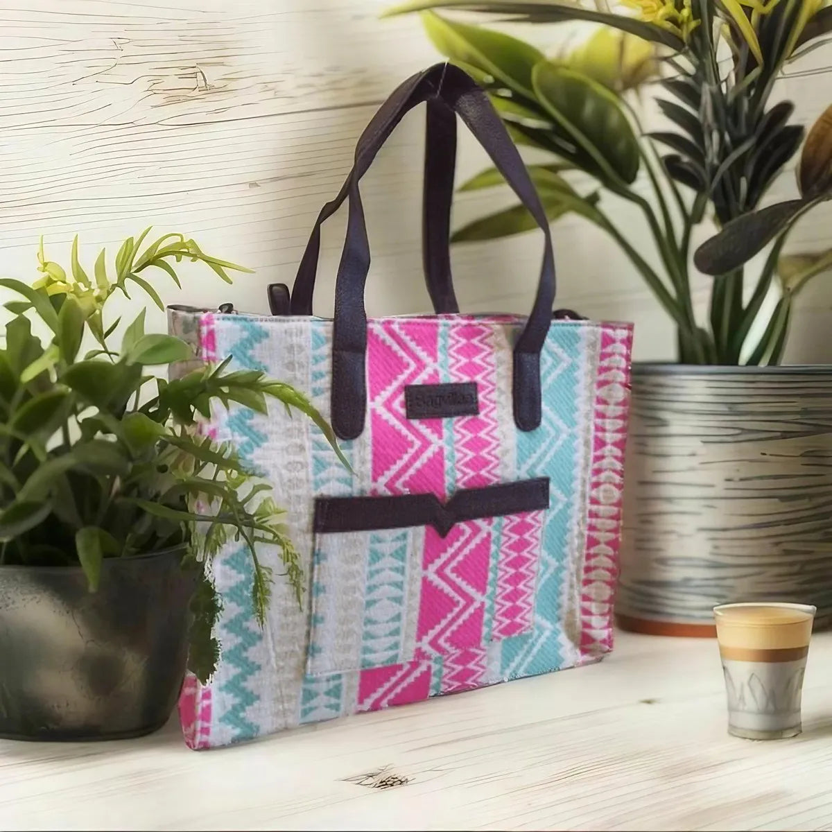 Pink And Blue Handwoven Hand Bag For Women