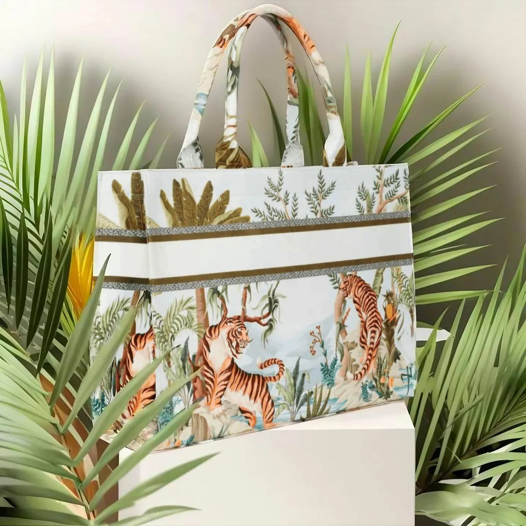White Tiger Print Customize Hand Bag For Women