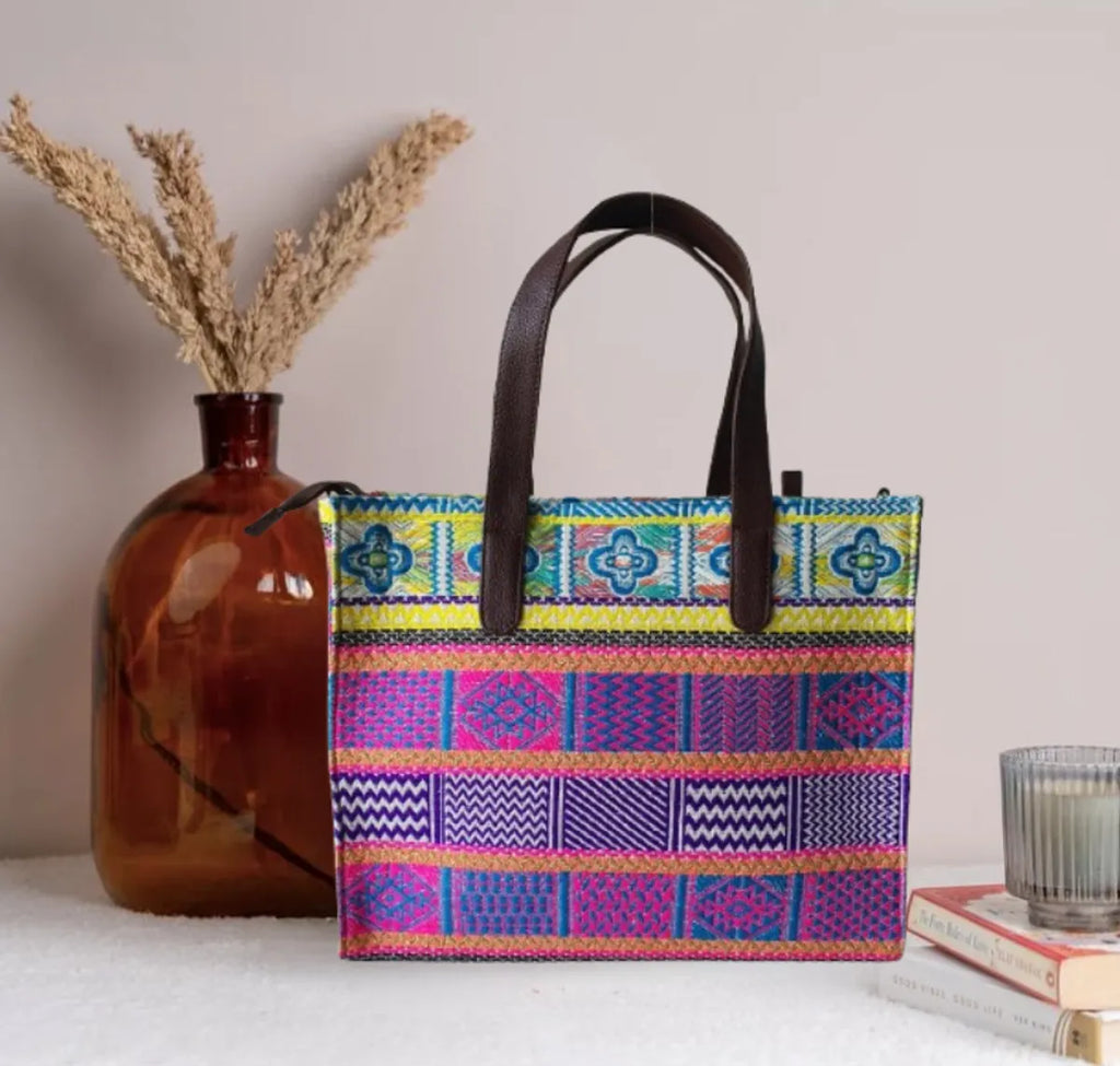 Purple And Pink Premium Handwoven Hand Bag For Women