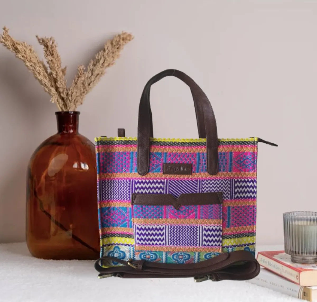 Purple And Pink Premium Handwoven Hand Bag For Women
