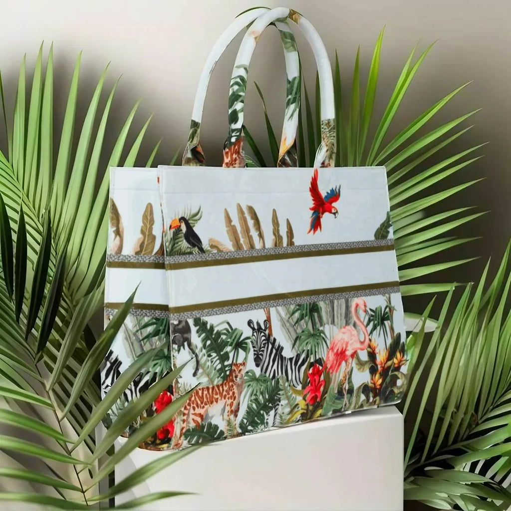 White Bird Print Customize Hand Bag For Women