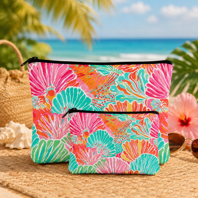 Colouful  Coral Pouch Set Of 2 Pieces